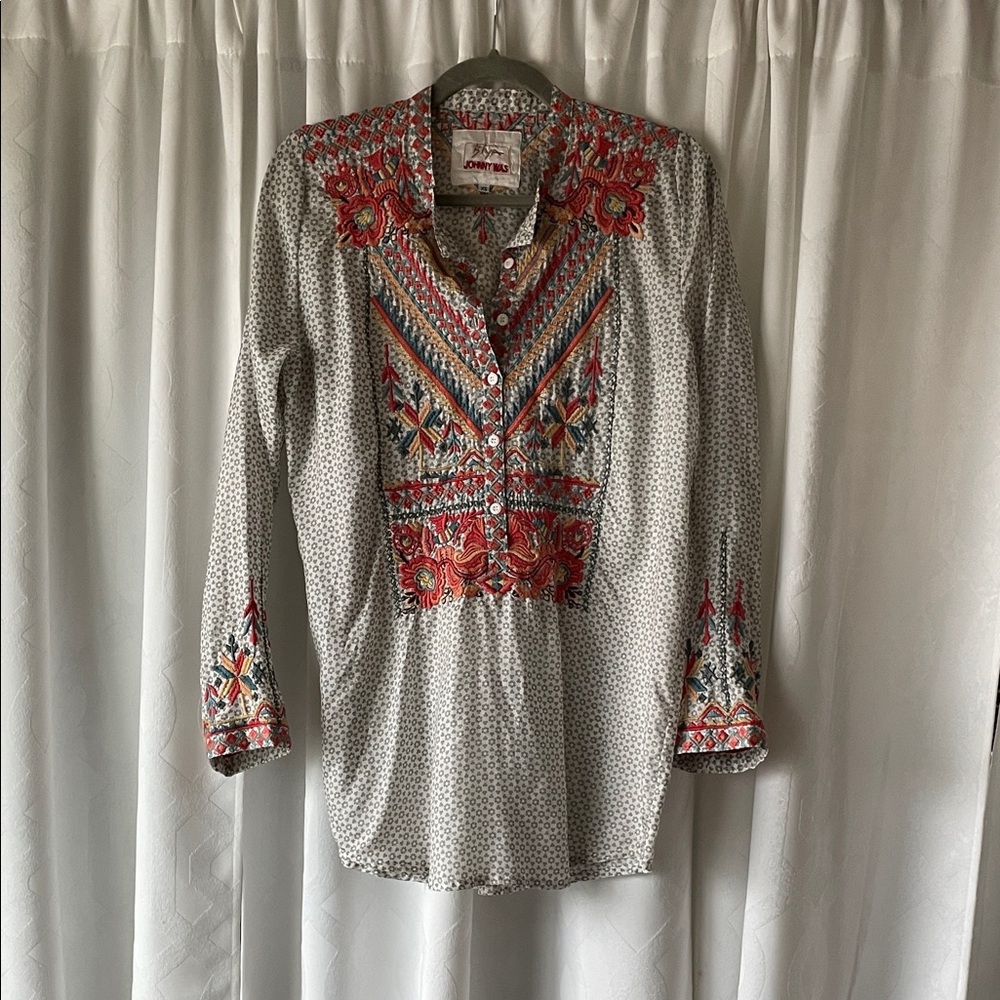 Johnny Was Floral Embroidered Blouse